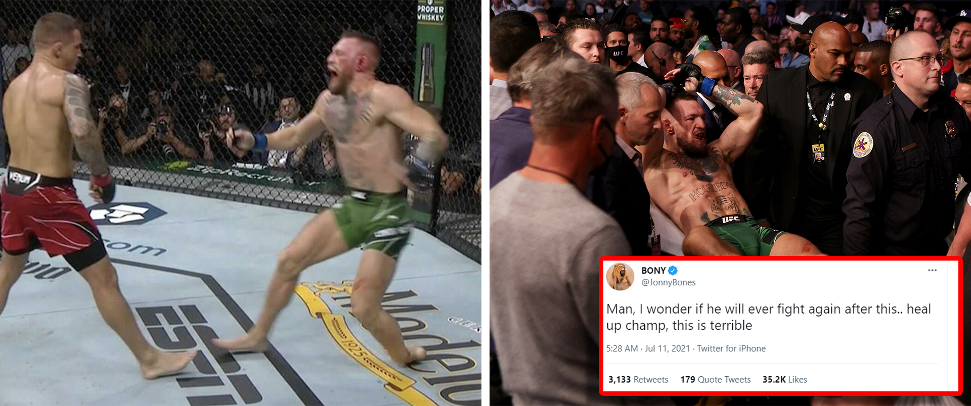 The internet reacts to UFC 264: Dustin Poirier wins the trilogy, Conor McGregor suffers broken tibia