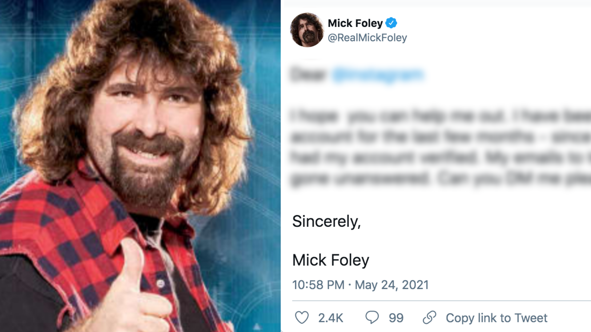 Mick Foley's hilarious Twitter letter to Instagram left his fans in stitches
